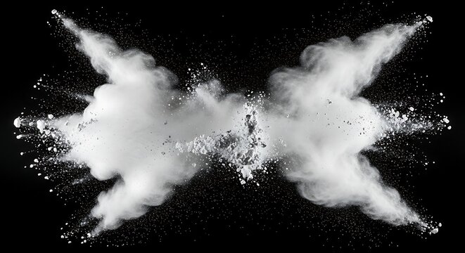 White powder exploding on black background