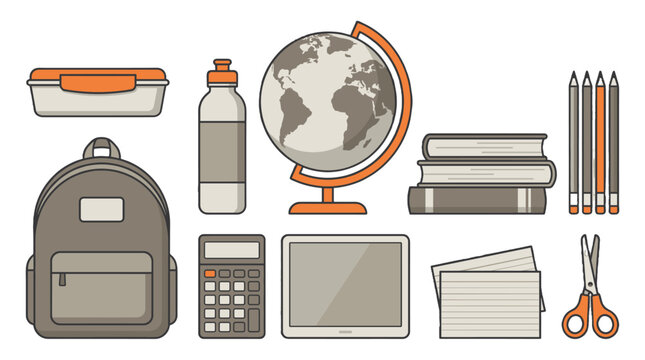 School supplies and classroom objects in flat vector style