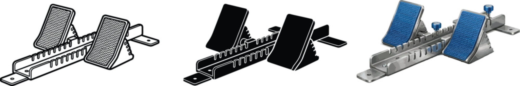Set of starting blocks for track and field athletics featuring outline solid and realistic styles isolated on a white background for sports concepts