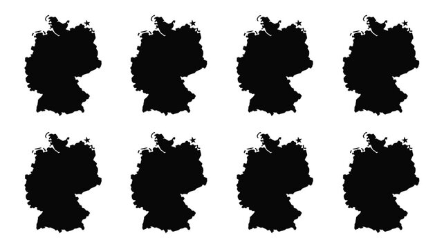 Germany map silhouette with star location marker vector illustration set for infographics.