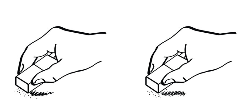 Hand holding a rubbergum, to grant something. Line draw brushes. An eraser is an object used to erase pencil lines. Pencil eraser concept. Gum eraser or eraser gum.