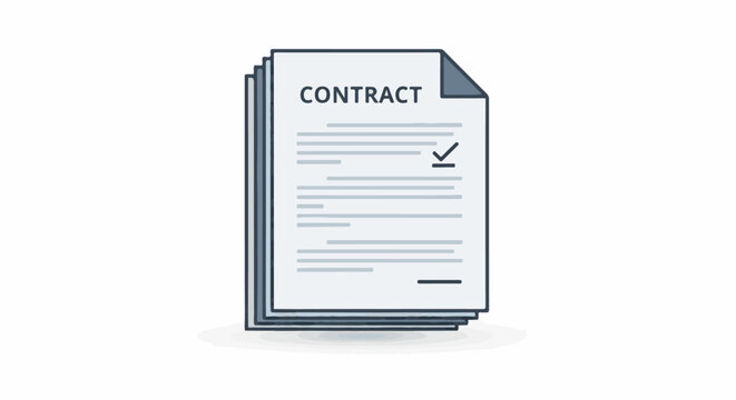 A stack of documents, with the top one clearly labeled "CONTRACT" and a checkmark
