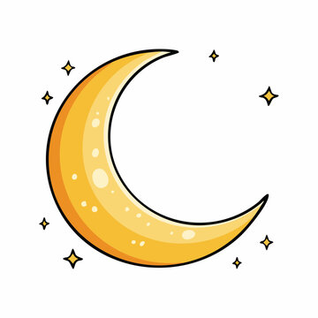 Cartoon crescent moon with stars