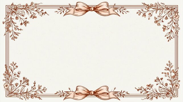 リボンと草花が描かれたレトロな枠