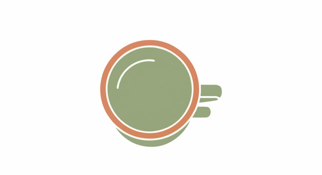 Stylized green coffee cup with terracotta rim, abstract