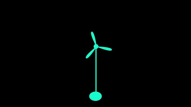 Glowing neon line Wind turbines icon isolated on black background. Wind generator sign. Windmill silhouette. Windmills for electric power production. 4K Video motion graphic