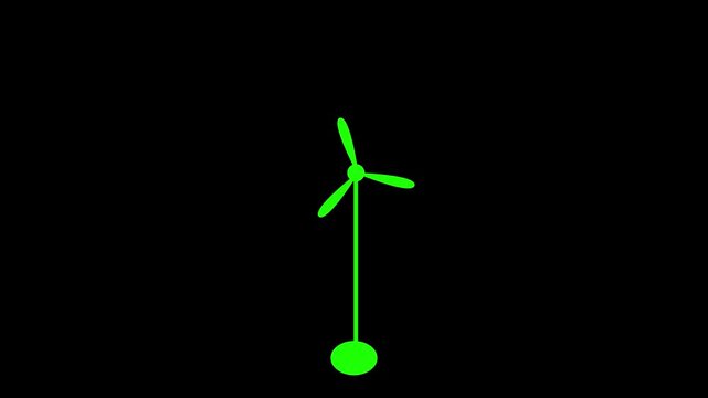 Glowing neon line Wind turbines icon isolated on black background. Wind generator sign. Windmill silhouette. Windmills for electric power production. 4K Video motion graphic