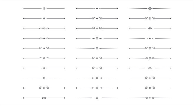 Elegant vintage divider line design set black ornamental border decoration elements calligraphic frame flourish accents isolated white