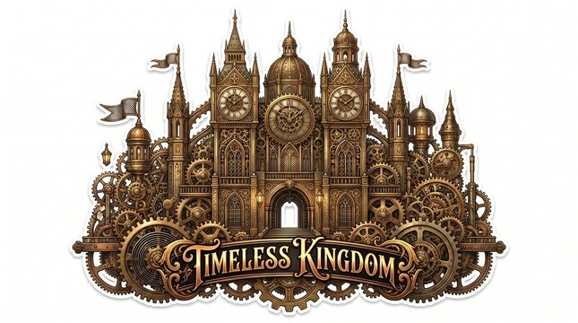 Transparent backgroundAn intricate mechanical palace meticulously composed of vintage clockwork gears, brass cogs