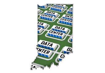 Obraz premium Indiana IN Map Data Centers Building Development State Law Ban Regulation 3d Illustration
