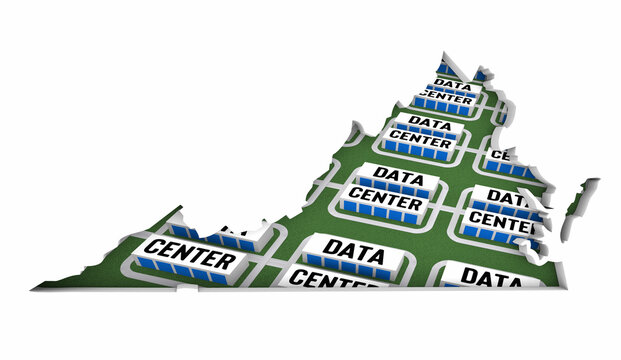 Virginia VA Map Data Centers Building Development State Law Ban Regulation 3d Illustration