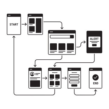 Mobile app user flowchart diagram vector illustration 8K ultra quality image ratio with flowchart application navigation interaction planning