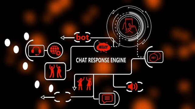Chat response engine infographic: ai bot customer service and digital communication concept