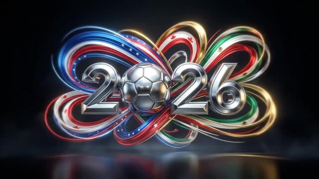 Dynamic celebration of 2026 with colorful light effects and futuristic design elements
