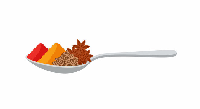 Spoonful of colorful spices and star anise
