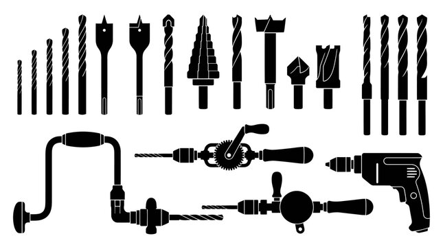 Drill Bits and Hand Drills Icon Set