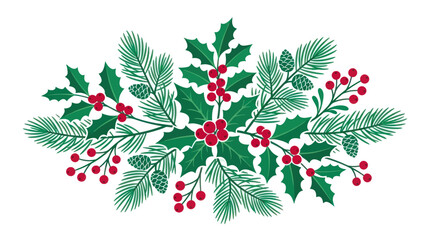 Christmas Holly and Pine Branch Border Vector © Dodol Creative Stock