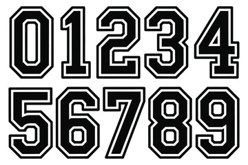 Varsity letters and numbers sports alphabet jersey numbers college athletic style typography set for team branding uniform and sport design ©                     