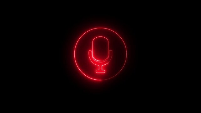 Voice recording podcast mic microphone button icon animation. neon line microphone icon . 4K video.