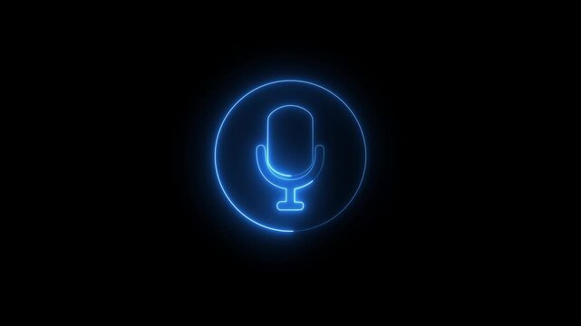 Voice recording podcast mic microphone button icon animation. neon line microphone icon . 4K video.