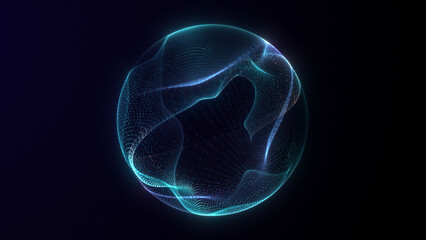 Futuristic holographic core sphere rotation. Blue glowing particle sphere. Abstract digital orb luminous dots plasma waves. ©  Seamless Loop