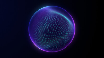 Purple core energetic particles isolated background. 3D sphere. Abstract transparent liquid sphere fluorescent light. Sphere dots. Blue and pink 3D sphere. ©  Seamless Loop