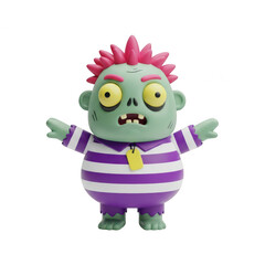 Fototapeta premium Cute zombie cartoon character with pink hair isolated on white background