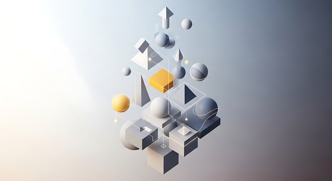 Abstract Geometric Floating Shapes Colorful Modern Composition