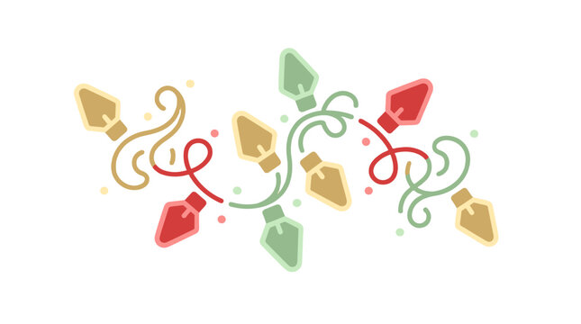 Colorful string lights border with tangled cords illustration
