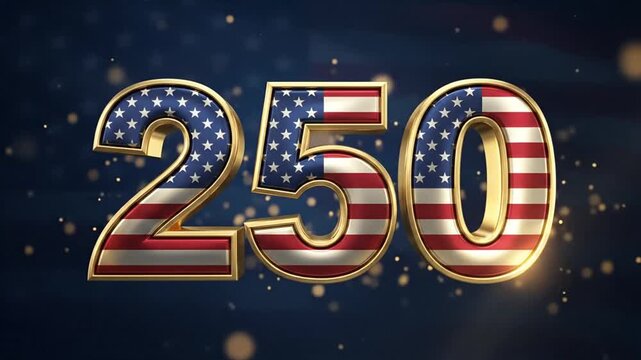 Celebration of the 250th Anniversary with Patriotic American Flag Theme Numbers Displayed in Dynamic Video