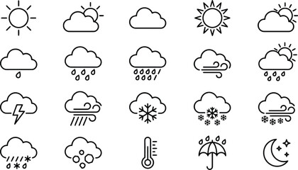 Fototapeta premium Weather Icons Line Art Symbols For Atmospheric Conditions