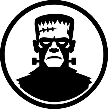 Frankenstein monster head portrait within circular frame for halloween scary graphic