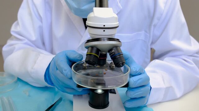 The tick laboratory is conducting an analysis. Selective focus.