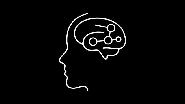 Reinforcement Learning, artificial intelligence and brain, graphic animation. Alpha channel. Transparent background motion design. 4K resolution