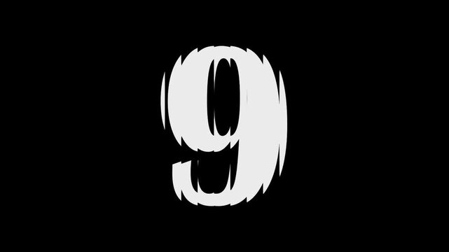 9 Hologram break distort number on black background. Vector cartoon illustration. 9 Number with the effect of glass, refraction. 