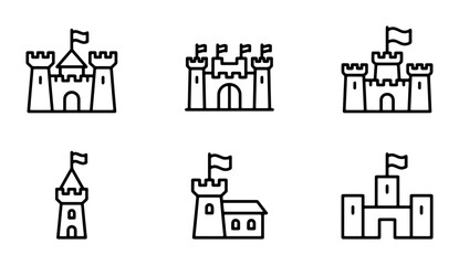 Castle Icons Set: Medieval Fortress Vector Graphics, Royal Kingdom Symbols, Fantasy Architecture Elements © Md