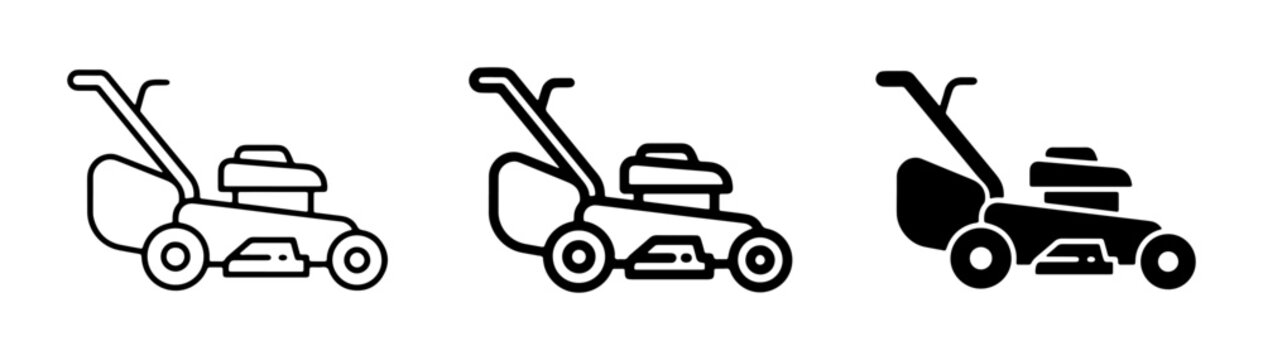 Lawn Mower Icons, Garden Equipment Vector Set, Grass Cutting Machine Graphics