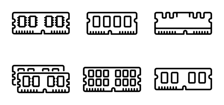 Computer RAM Modules, Memory Sticks Icons Set, Technology Hardware Vector Graphics