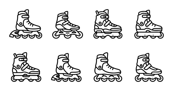 Inline Skates Set, Rollerblades Collection, Sport Equipment Icons, Action Gear Vector