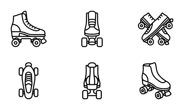 Retro Roller Skate Icons, Vintage Quad Skates & Inline Skates, Classic Sport Vector Set