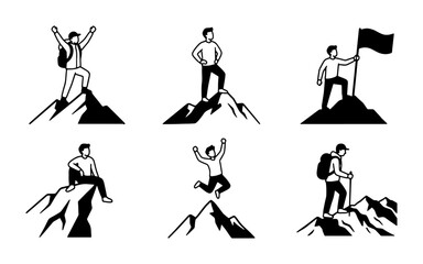 Fototapeta premium Mountain Peak Achievement Icons: Success, Victory, Summit, Climbing, Hiking, Adventure, Goals