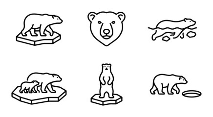 Polar Bear Icons, Arctic Wildlife Line Art Set, Cute Bear Illustrations, Animal Vector Graphics © Nime
