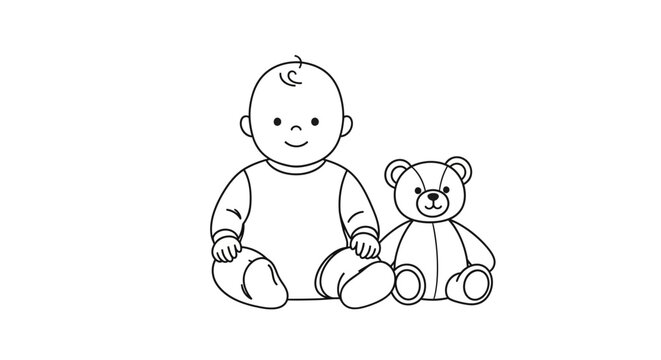 Cute baby sitting with teddy bear.