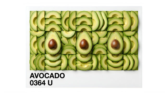 Many avocado slices arranged to resemble faces on a white background transparent background