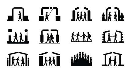 Silhouettes of people greeting and shaking hands, symbolizing reunion and connection. © provash