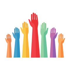 Fototapeta premium Diverse raised hands in flat design style
