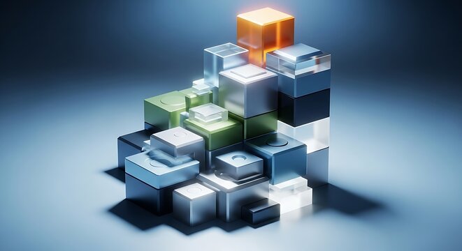 Colorful Glass Cubes Piled in Pyramid Shape