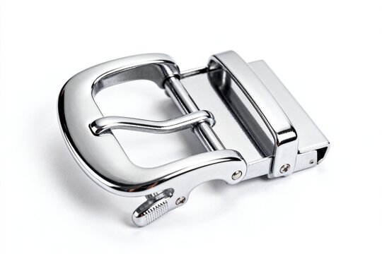 Metal belt buckle on white background