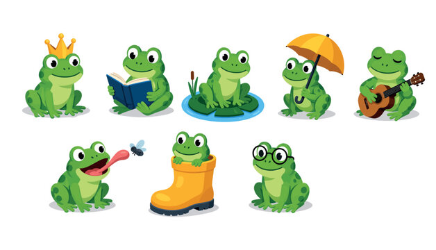 Cartoon frogs various activities.