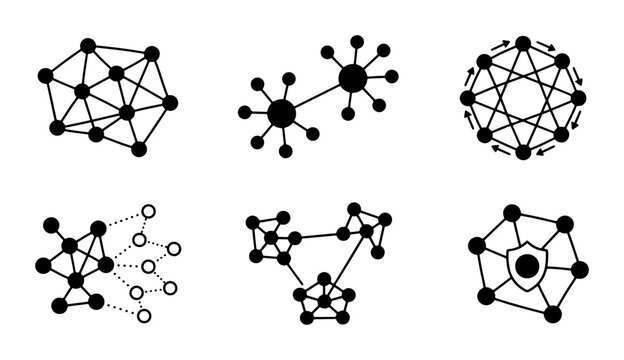 Network Connections Vector Icons, Abstract Data Structures, Node Link Diagrams, System Architecture